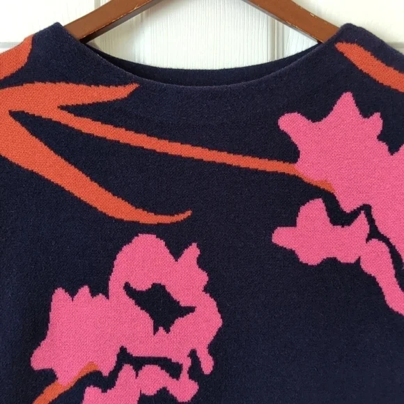 Field Flower Anthropologie Megara Floral Quarter Sleeve Tunic Sweater Navy XS - Picture 3 of 13